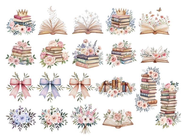 Storybook Clipart, Story Book Clip Art, Cute Watercolor Book Lover, Nursery Fairytale PNG, Books for Baby Shower, Reading DIGITAL DOWNLOAD image 3