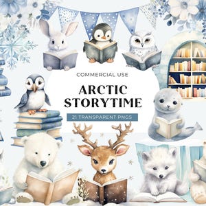 Nordpol Tiere Clipart, DIGITAL DOWNLOAD, Winter Bücher Clip Art, Weihnachten Dezember Babyparty, süße Nordpol Kommerzielle Nutzung PNG