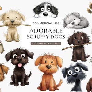 Cute Dog Clipart, Whimsical Quirky Dog Clip Art, Watercolor Puppy Images, Funny Cartoon Pet Illustration, DIY Digital Craft Graphic PNG