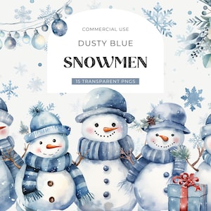 Blue Christmas Snowman Clipart, DIGITAL DOWNLOAD Cute Snowmen Clipart, Xmas Illustration, Winter Baby Boy Shower Graphic, Commercial Use PNG image 1