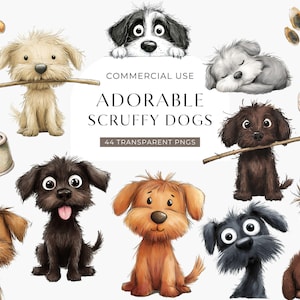 Cute Dog Clipart, Whimsical Quirky Dog Clip Art, Watercolor Puppy Images, Funny Cartoon Pet Illustration, DIY Digital Craft Graphic PNG