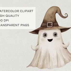 かわいいゴースト クリップアート デジタル ダウンロード、風変わりなハロウィーン クリップアート、水彩のフクロウとカボチャ、リトル ブー ベビーシャワー 商用利用 PNG 画像 4