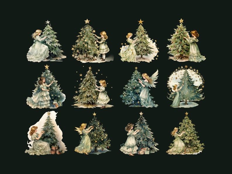 Victorian Christmas Trees Clipart DIGITAL DOWNLOAD Decorated Etsy