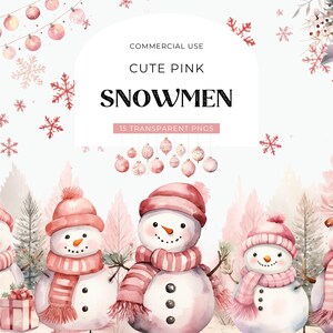 Clipart pupazzo di neve di Natale rosa, DOWNLOAD DIGITALE, Clipart pupazzo di neve carino, Illustrazione di Natale rosa confetto, Baby shower invernale, PNG per uso commerciale