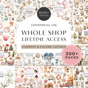 Toute la boutique Bundle Clipart, pass d'accès illimité à vie, tout le magasin Clip Art, téléchargement numérique, aquarelle mignon usage Commercial PNG