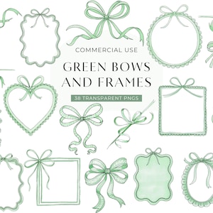 Grün Aquarell Schleife Clipart, Kokette Band gewellt Rahmen Rahmen Clip Art, Preppy Squiggle Doodle Banner, Frühling Babyparty, DIGITAL PNG