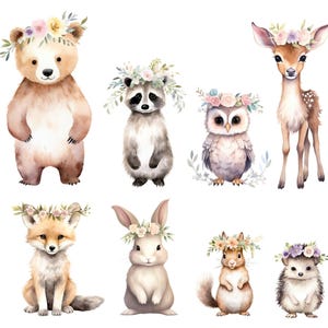 Frühling Waldtier Clipart, DIGITAL DOWNLOAD, Boho Waldkreatur Clip Art, Baby Kinderzimmer Clipart, kostenlose kommerzielle Nutzung transparente PNG Bild 2