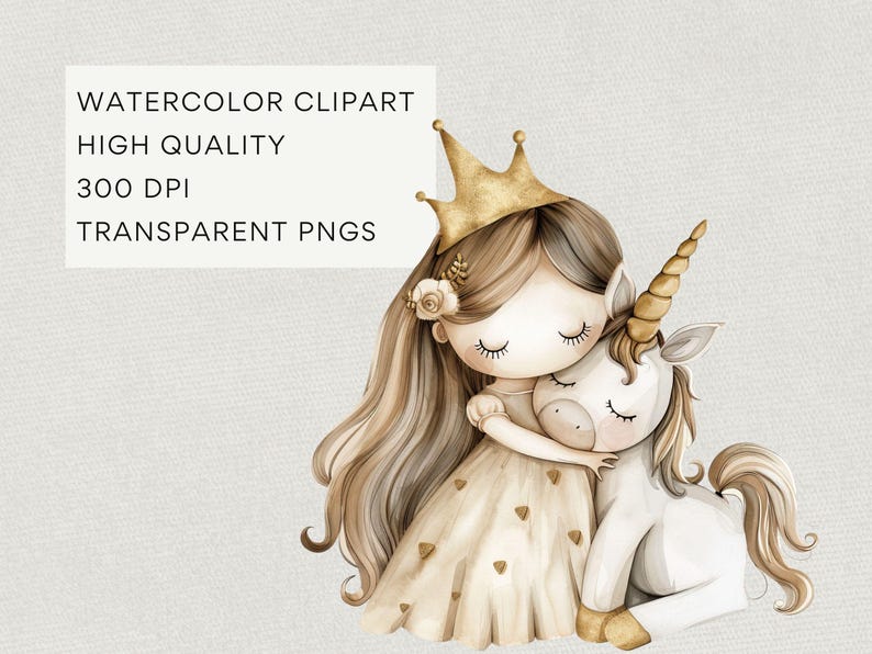 Princess Unicorn Clipart, Cute Watercolor Fairytale Clip Art, Kids ...