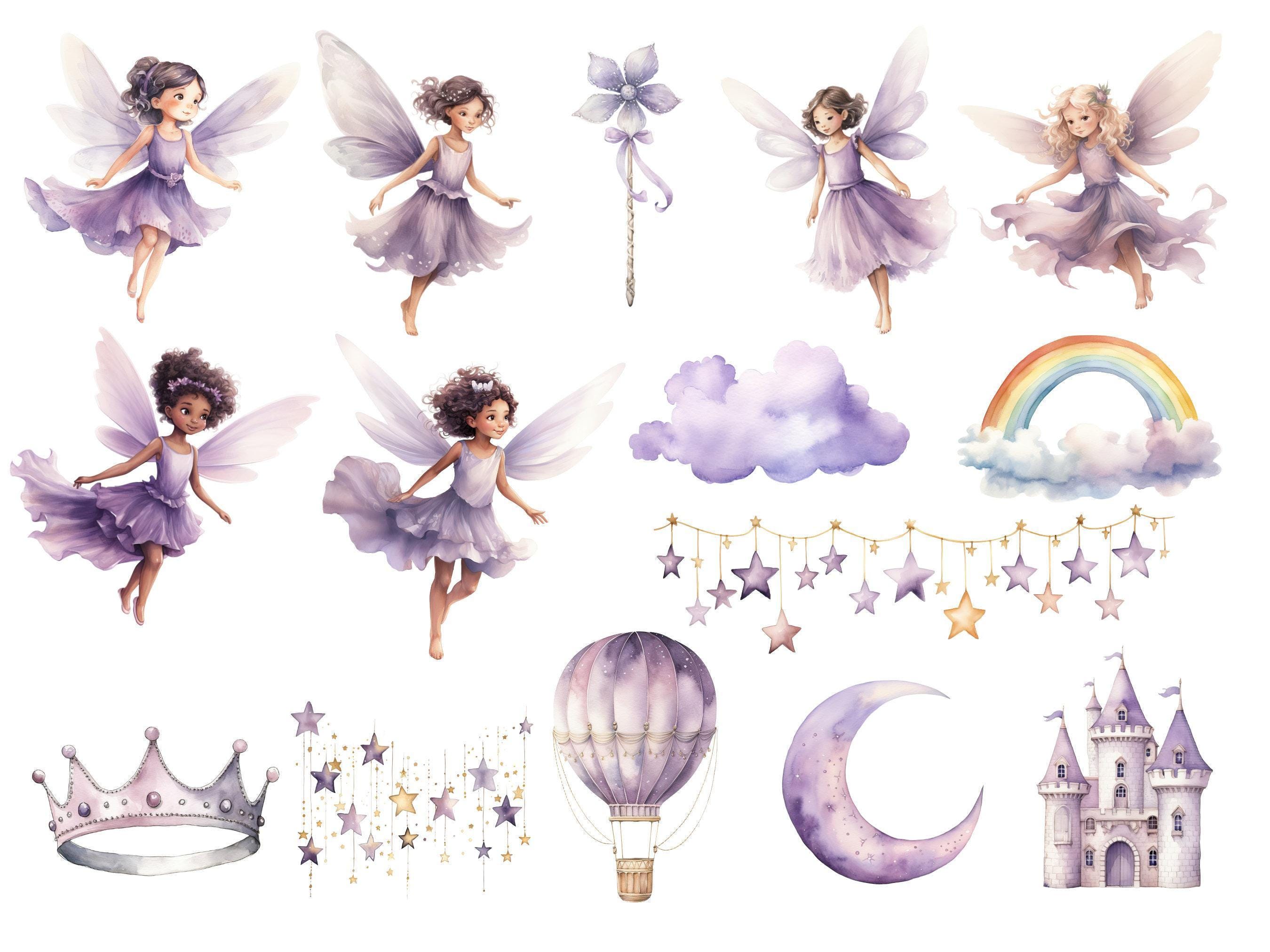 Watercolor Purple Fairy Clipart, DIGITAL DOWNLOAD, Cute Flying Fairies ...