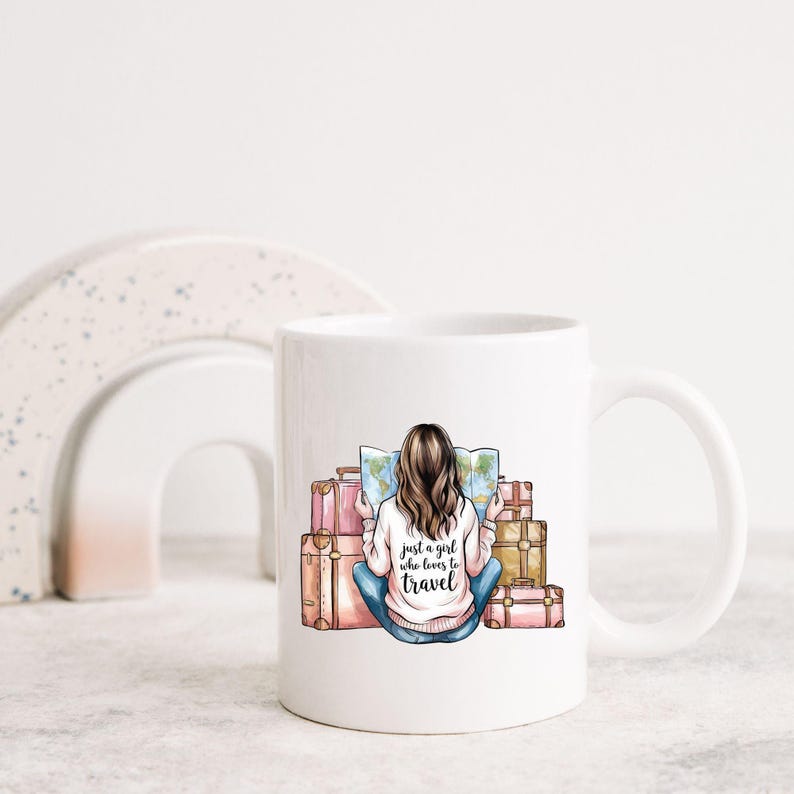 Just a Girl Who Loves To Travel PNG, Wanderlust PNG, Adventure Sublimation Design, Wanderer Clip Art, With Suitcases And Map, Commercial Use image 5