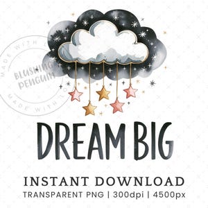 Dream Big PNG, positief citaat sublimatie design, digitale download, nieuwe babykamer muur kunst clipart, schattig motiverend commercieel gebruik png