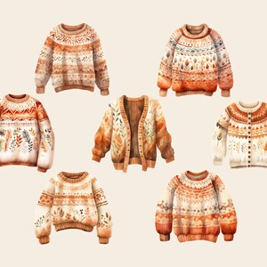 Autumn Sweater Watercolor Clipart, DIGITAL DOWNLOAD Fall Sweater Graphic, Sweater Weather Illustration, Cozy Thanksgiving Commercial Use PNG image 3