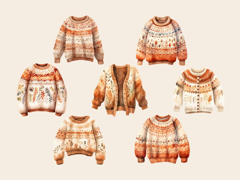 Autumn Sweater Watercolor Clipart, DIGITAL DOWNLOAD Fall Sweater Graphic, Sweater Weather Illustration, Cozy Thanksgiving Commercial Use PNG image 3