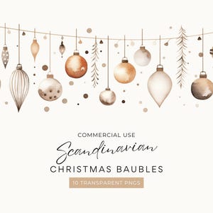 Skandinavische Christbaumkugel Banner, DIGITAL DOWNLOAD, Neutral Winter Ornament Dekorationen, Aquarell Grafiken Kommerzielle Nutzung PNG