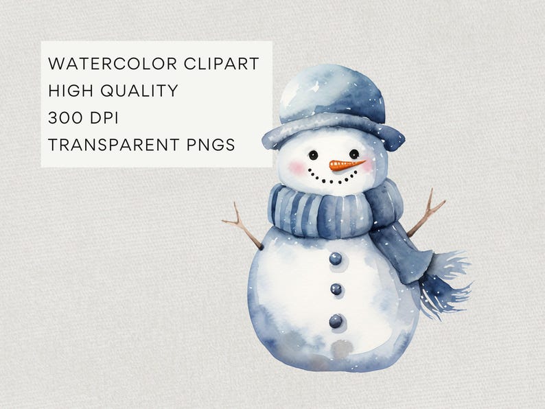 Blue Christmas Snowman Clipart, DIGITAL DOWNLOAD Cute Snowmen Clipart, Xmas Illustration, Winter Baby Boy Shower Graphic, Commercial Use PNG image 4