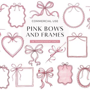 Rosa Schleife Rahmen, Clip Art, Aquarell Preppy Squiggle Doodle Banner, Mädchen-Babyparty, DIGITAL DOWNLOAD