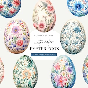 Osterei Clipart Aquarell, DIGITAL DOWNLOAD, Floral Osterkarte PNG, Pastell Frühlingsblumen Clip Art, Cottagecore Ostern, kommerzielle Nutzung