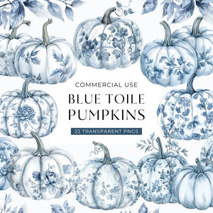 Toile pompoenen clipart blauw, DIGITALE DOWNLOAD, aquarel bloemen chinoiserie, jongen babyshower illustraties, herfst Thanksgiving commercieel gebruik, png