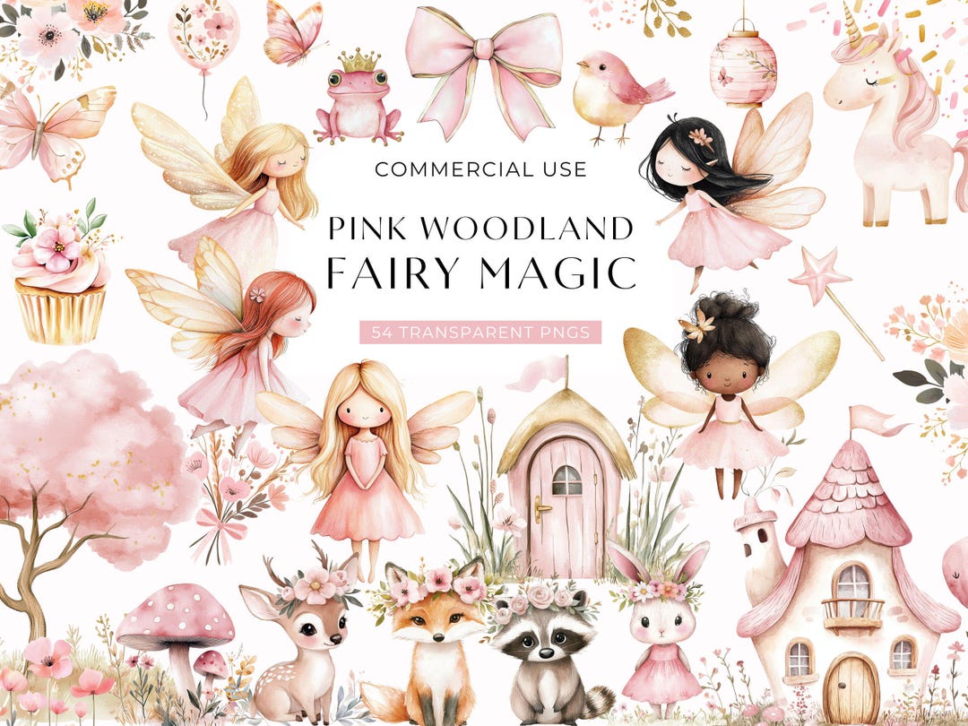 Pink Woodland Fairy Clipart, Cute Watercolor Pastel Fairies, First Birthday Clip  Art, Enchanted Forest, Baby Shower Clipart DIGITAL DOWNLOAD - Etsy Israel, image size:1080x810
