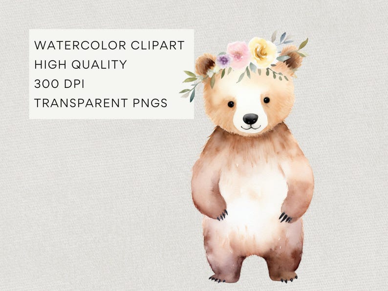 Frühling Waldtier Clipart, DIGITAL DOWNLOAD, Boho Waldkreatur Clip Art, Baby Kinderzimmer Clipart, kostenlose kommerzielle Nutzung transparente PNG Bild 4
