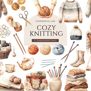 Stricken Clipart, DIGITAL DOWNLOAD, Stricknadel Clipart, Stricken Clipart, Aquarell Garnball, gemütlich Hobby Clipart, Wolle kommerzielle Nutzung PNG