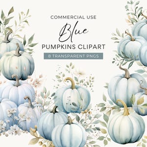 Blau Aquarell Kürbis Clipart, DIGITAL DOWNLOAD, Junge-Baby-Dusche Clipart, Pastell Halloween, Herbst Herbst Cottagecore, kommerzielle Nutzung PNG