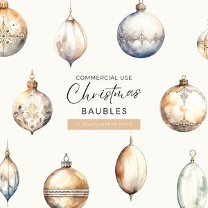 Kerstbal clipart, digitale DOWNLOAD, neutrale winterornament decoraties, aquarel illustraties, grafische bundel set commercieel gebruik, png