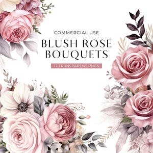 Blush rosa Rose Clipart, DIGITAL DOWNLOAD, Dusty Rose Aquarell Blumengesteck, Dusty Pink Brauthochzeitsstrauß, kommerzielle Nutzung PNG