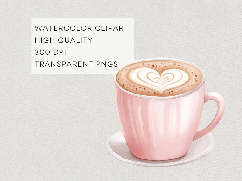 Valentinstag Kaffee Clipart, DIGITAL DOWNLOAD, Aquarell Kaffeetasse, Kaffeeliebhaber, Latte Herz, Grußkarte Clipart, kostenlose kommerzielle Nutzung PNG Bild 3