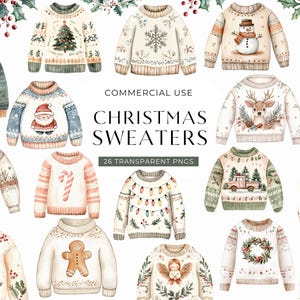 Christmas Sweater Clipart, DIGITAL DOWNLOAD, Christmas Jumper Day Clip Art, Cute Cozy Winter Watercolor, Sweater Weather Commercial Use PNG