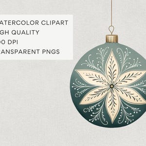 Scandi Christmas Ornament Clipart, DIGITAL DOWNLOAD, Nordic Xmas Bauble Clip Art, Scandinavian Watercolor Decorations, Commercial Use PNG image 3