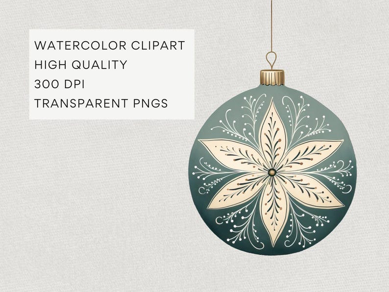 Scandi Christmas Ornament Clipart, DIGITAL DOWNLOAD, Nordic Xmas Bauble Clip Art, Scandinavian Watercolor Decorations, Commercial Use PNG image 3