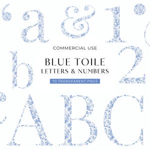 Blau Chinoiserie Alphabet Cliparts, Aquarell Toile Buchstabe Clip Art, Karte, die Blumennummer macht, Hochzeitsmonogramm, Blumen-Babyparty PNG
