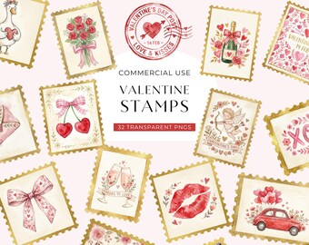 Valentinstag Briefmarken Clipart, Valentinstag Clip Art, Scrapbooking Bilder, Junk Journal Grafik, kommerzielle Nutzung PNG, DIGITAL DOWNLOAD