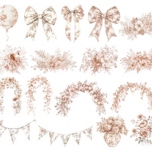 Clipart per cameretta dei bambini in toile neutre, clipart per baby shower in stile cineserie neutro, giocattoli acquerellati beige, fiori francesi vintage in formato PNG DIGITALE immagine 4
