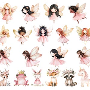 Clipart fée des bois rose, jolies fées pastel aquarelle, premier anniversaire Clip Art, forêt enchantée, baby shower clipart téléchargement numérique image 2