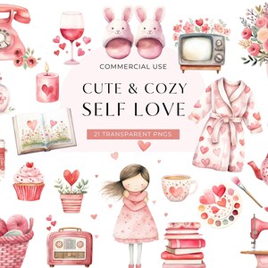 Watercolor Cozy Self Care Clipart, DIGITAL DOWNLOAD, Self Love Clip Art, Cozy Digital Stickers, Selfcare Planner Clipart, Commercial Use PNG image 1
