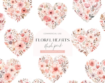 Floral Herz Clipart Pink, DIGITAL DOWNLOAD Herz mit Blumen, Aquarell Boho Valentine, Liebe Herz Babyparty einladen, kommerzielle Nutzung PNG