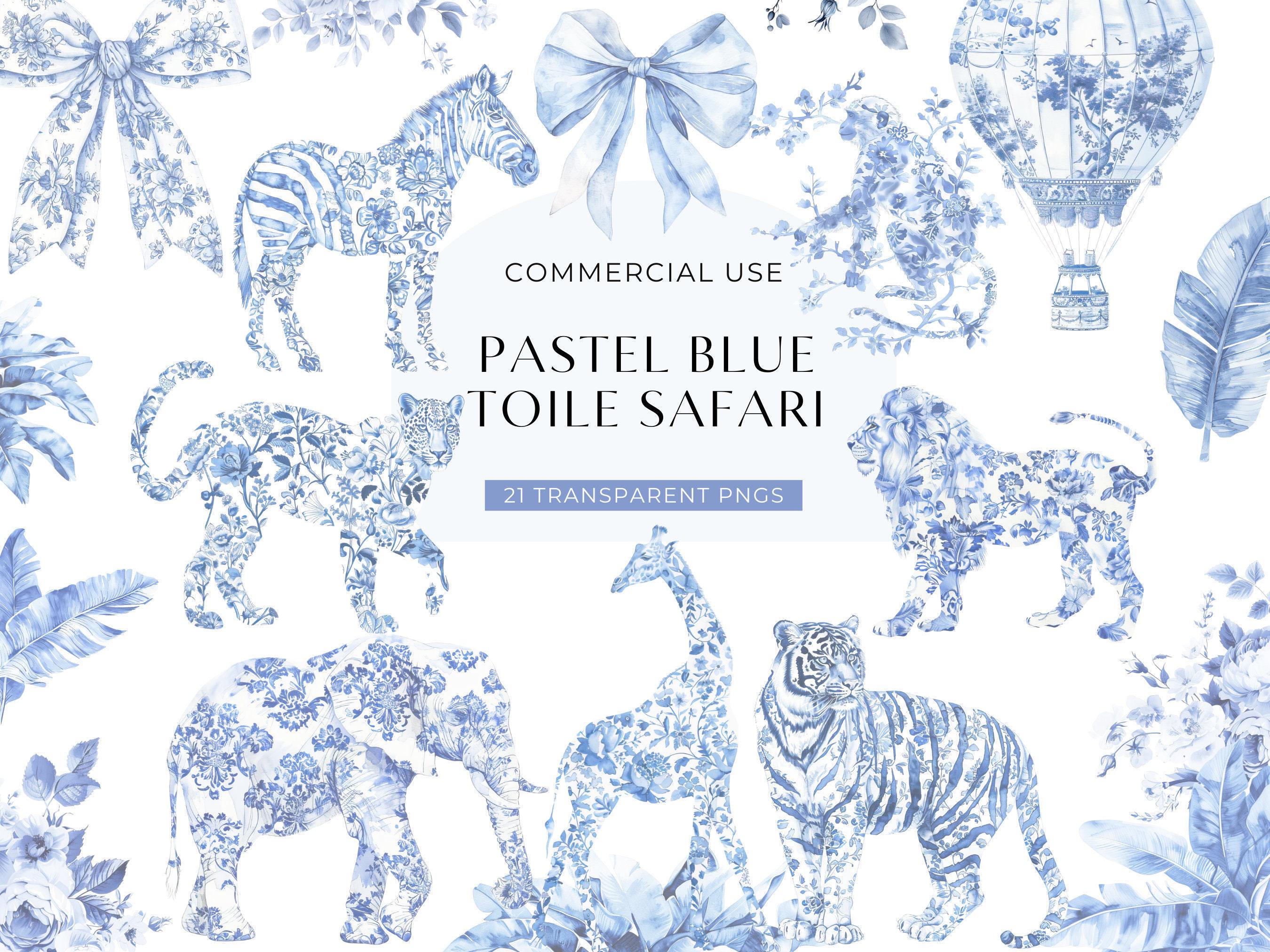 Blue Safari Toile Clipart, DIGITAL DOWNLOAD, Baby Shower Toile De Jouy ...