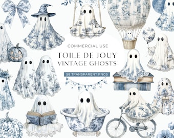 Toile Chinoiserie Ghost Clipart, French Vintage Floral Halloween Clip Art, Watercolor Fall Floral Image, Baby Shower Graphics, DIGITAL PNG
