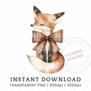 Clipart renard aquarelle, image unique téléchargement numérique, clipart animal mignon des bois, créature de la forêt automne, automne rustique usage commercial PNG