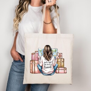 Just a Girl Who Loves To Travel PNG, Wanderlust PNG, Adventure Sublimation Design, Wanderer Clip Art, With Suitcases And Map, Commercial Use image 4