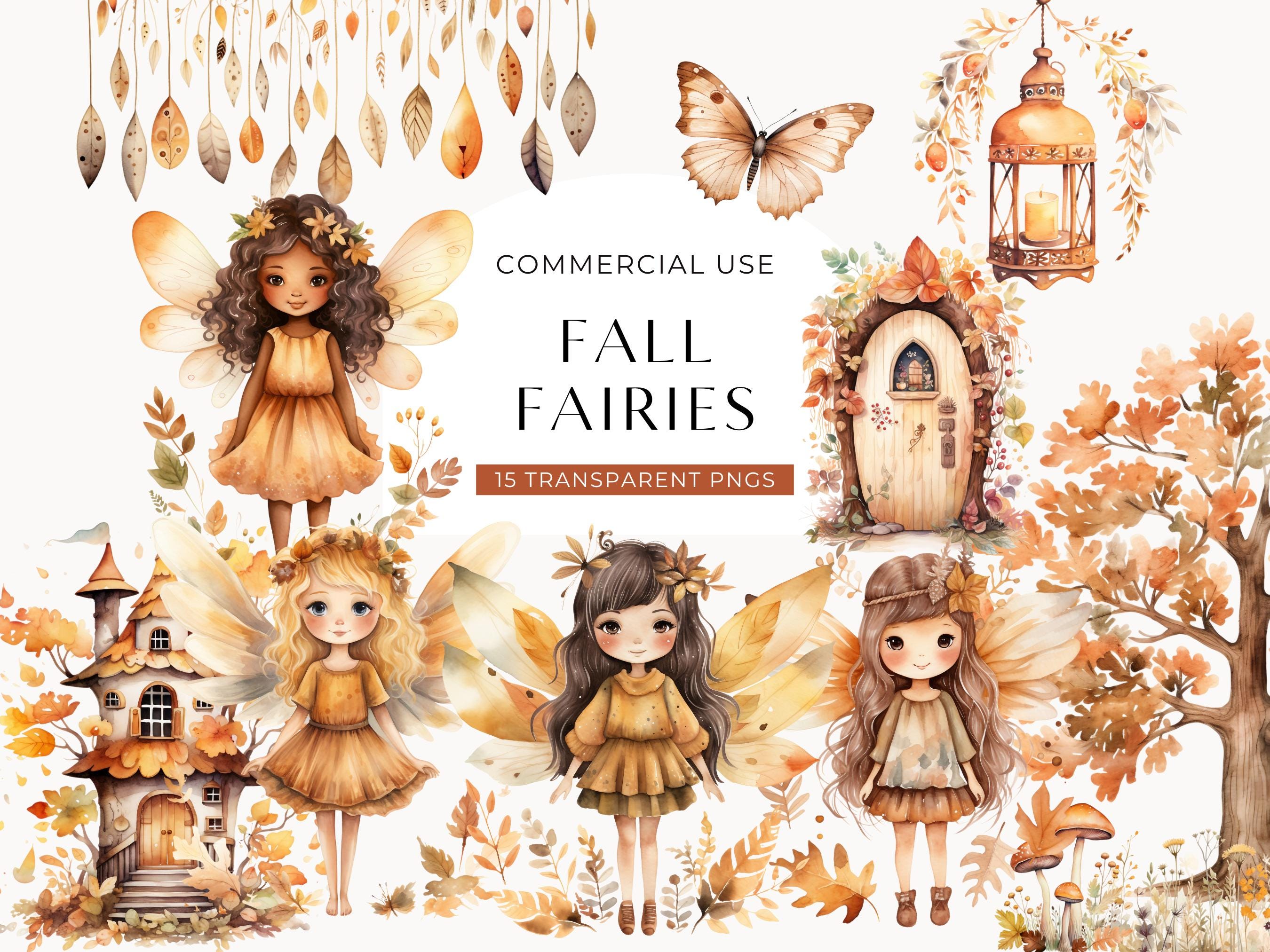 Fall Fairy Clipart Bundle, DIGITAL DOWNLOAD, Watercolor Woodland Fairies, Forest Fairy Tale, Autumn Garden Baby Shower, Commercial Use PNG