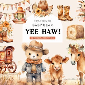 Clipart de cow-boy baby shower, téléchargement numérique, un petit cow-boy rodéo mignon Clipart, clipart aquarelle Far West Western, usage Commercial PNG