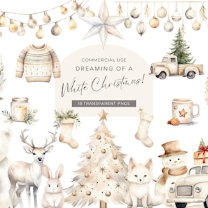 Hygge kerst clipart, digitale DOWNLOAD, gezellige neutrale winter clipart, witte kerstboom clipart, aquarel graphics commercieel gebruik png