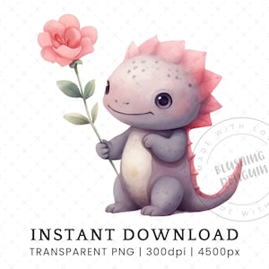 Clipart de Ajolote para San Valentín, descarga digital de una sola imagen, ajolote de acuarela, clipart de animal bebé, tarjeta de San Valentín para uso comercial PNG