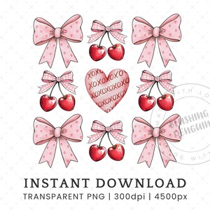 Coquette Valentijnsdag png, roze strik kersensublimatieontwerp, XOXO Love Heart Soft Girl-tijdperk esthetiek png, voor schattig populair trendy shirt