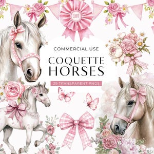 Kokette Pferd Clipart, Florale Reiter Aquarell Clip Art, Reit Clip Art, Mädchen Party Einladung Kommerzielle Nutzung PNG, DIGITAL DOWNLOAD