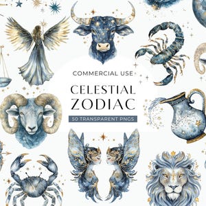 Zodiac Signs Clipart, Watercolor Horoscope Clip Art, Astrology Illustration, Birth Sign Graphic, Celestial Image, DIGITAL Commercial Use PNG