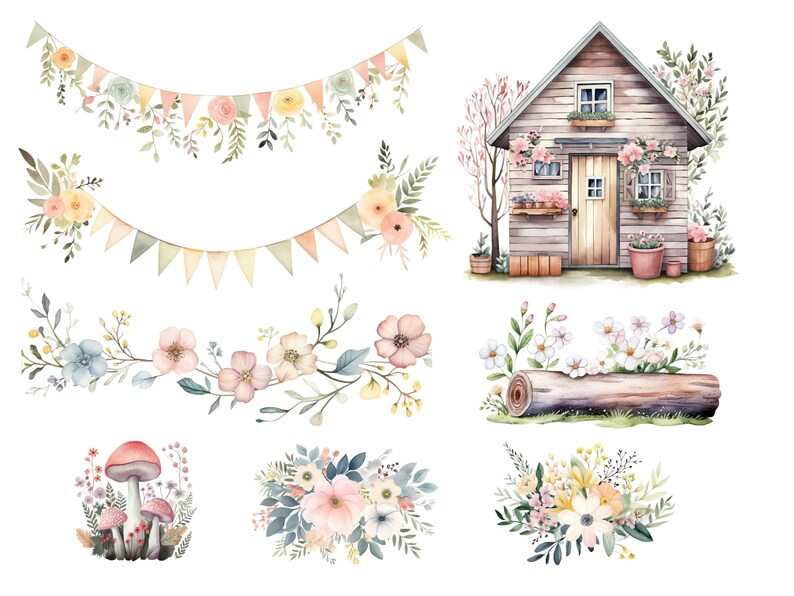 Frühling Waldtier Clipart, DIGITAL DOWNLOAD, Boho Waldkreatur Clip Art, Baby Kinderzimmer Clipart, kostenlose kommerzielle Nutzung transparente PNG Bild 3